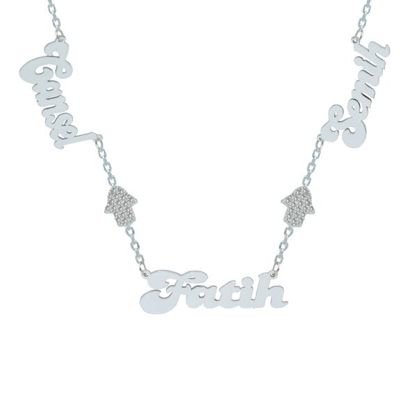 Gümüş El Figürlü 3 İsimli Aile Kolyesi