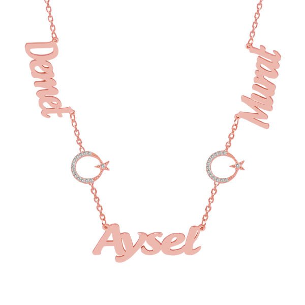 Gümüş Ayyıldızlı 3 İsimli Aile Kolyesi