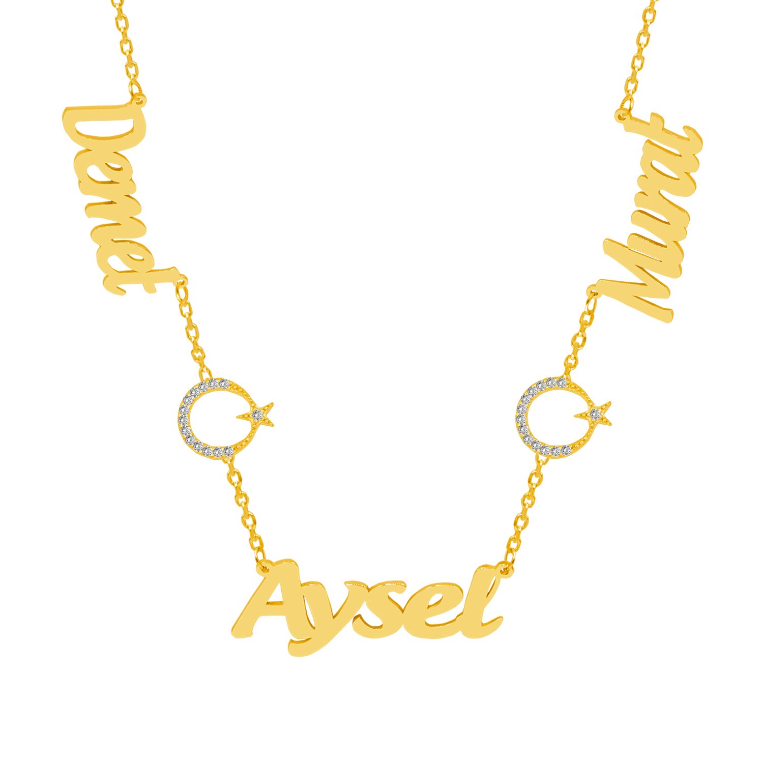 Gümüş Ayyıldızlı 3 İsimli Aile Kolyesi