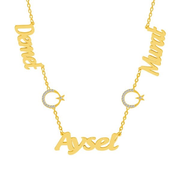 Gümüş Ayyıldızlı 3 İsimli Aile Kolyesi