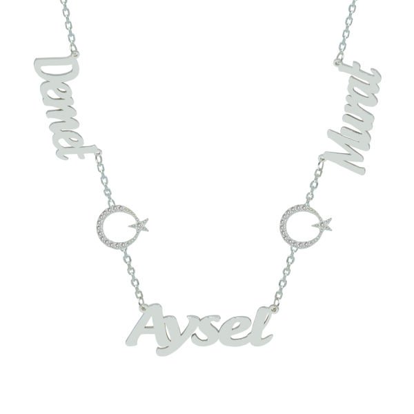 Gümüş Ayyıldızlı 3 İsimli Aile Kolyesi