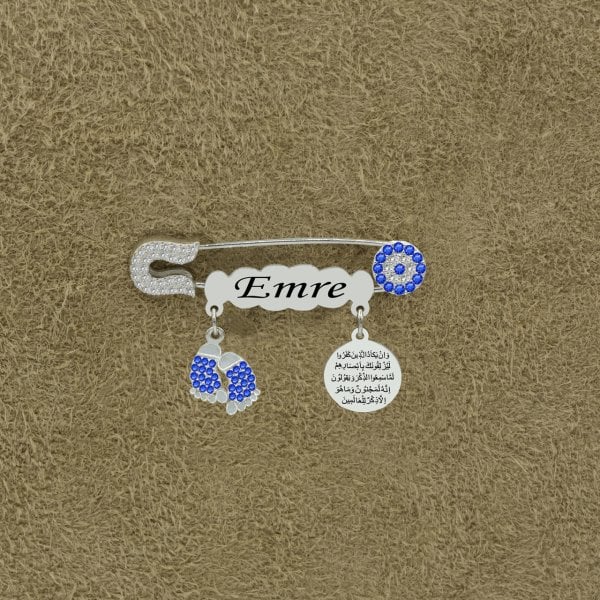 Gümüş Nazarlık İsimli Erkek Bebek İğnesi