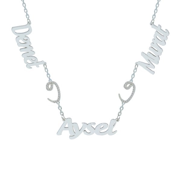 Gümüş Arapça Vavlı 3 İsimli Aile Kolyesi