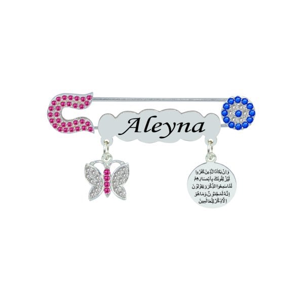 Gümüş Kelebekli İsimli Kız Bebek İğnesi