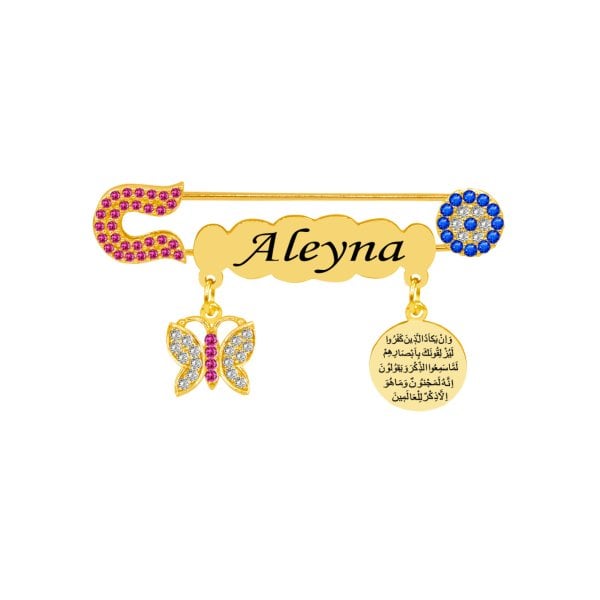 Gümüş Kelebekli İsimli Kız Bebek İğnesi