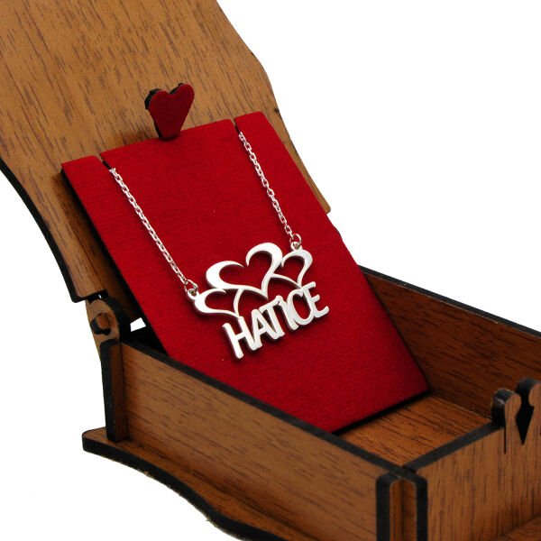 Gümüş 3 Kalpli Özel Tasarım İsimli Kolye