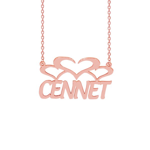 Gümüş 3 Kalpli Özel Tasarım İsimli Kolye