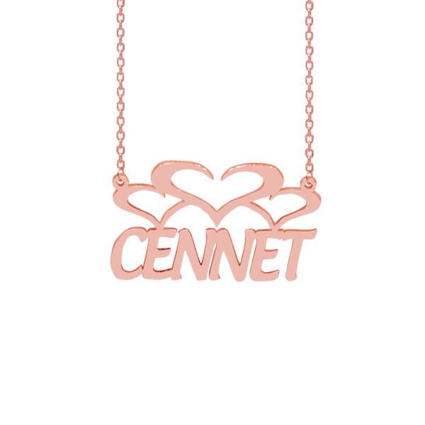 Gümüş 3 Kalpli Özel Tasarım İsimli Kolye