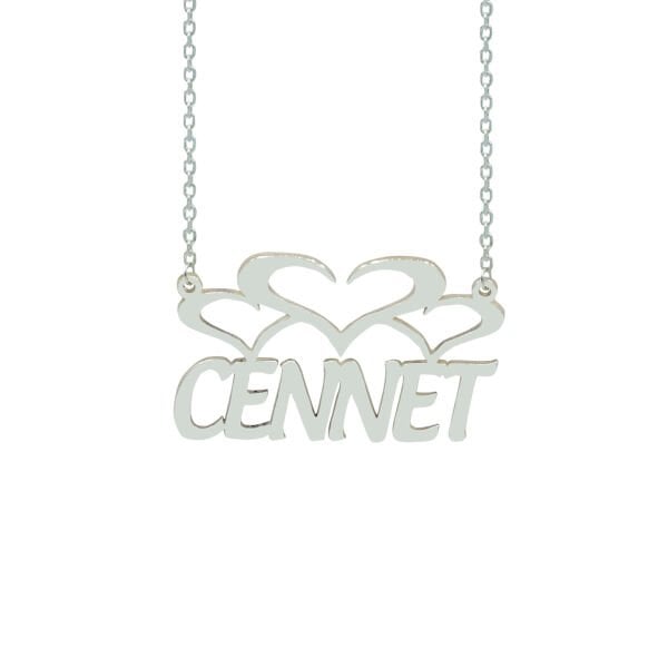 Gümüş 3 Kalpli Özel Tasarım İsimli Kolye