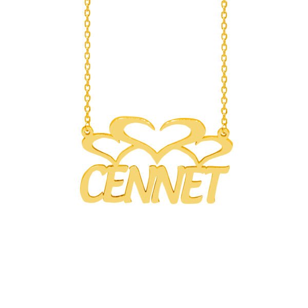 Gümüş 3 Kalpli Özel Tasarım İsimli Kolye