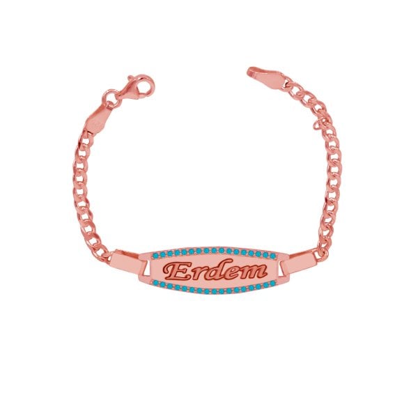 Gümüş Taşlı Plaka İsimli Çocuk Bileklik