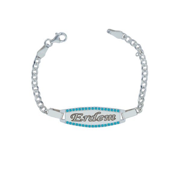 Gümüş Taşlı Plaka İsimli Çocuk Bileklik