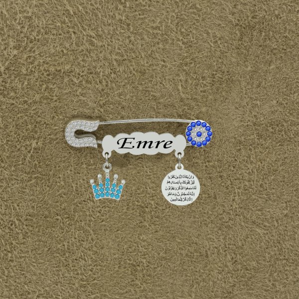 Gümüş Taçlı İsimli Bebek Çengelli İğne