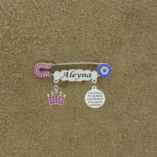 Gümüş Taçlı İsimli Kız Bebek İğnesi