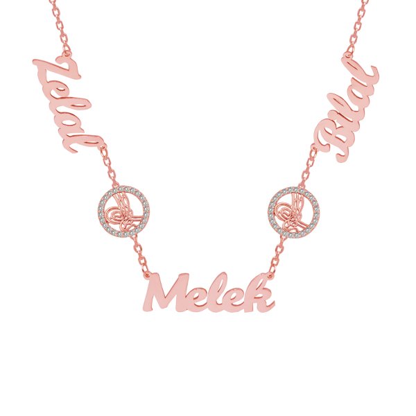 Gümüş Tuğralı 3 İsimli Aile Kolyesi