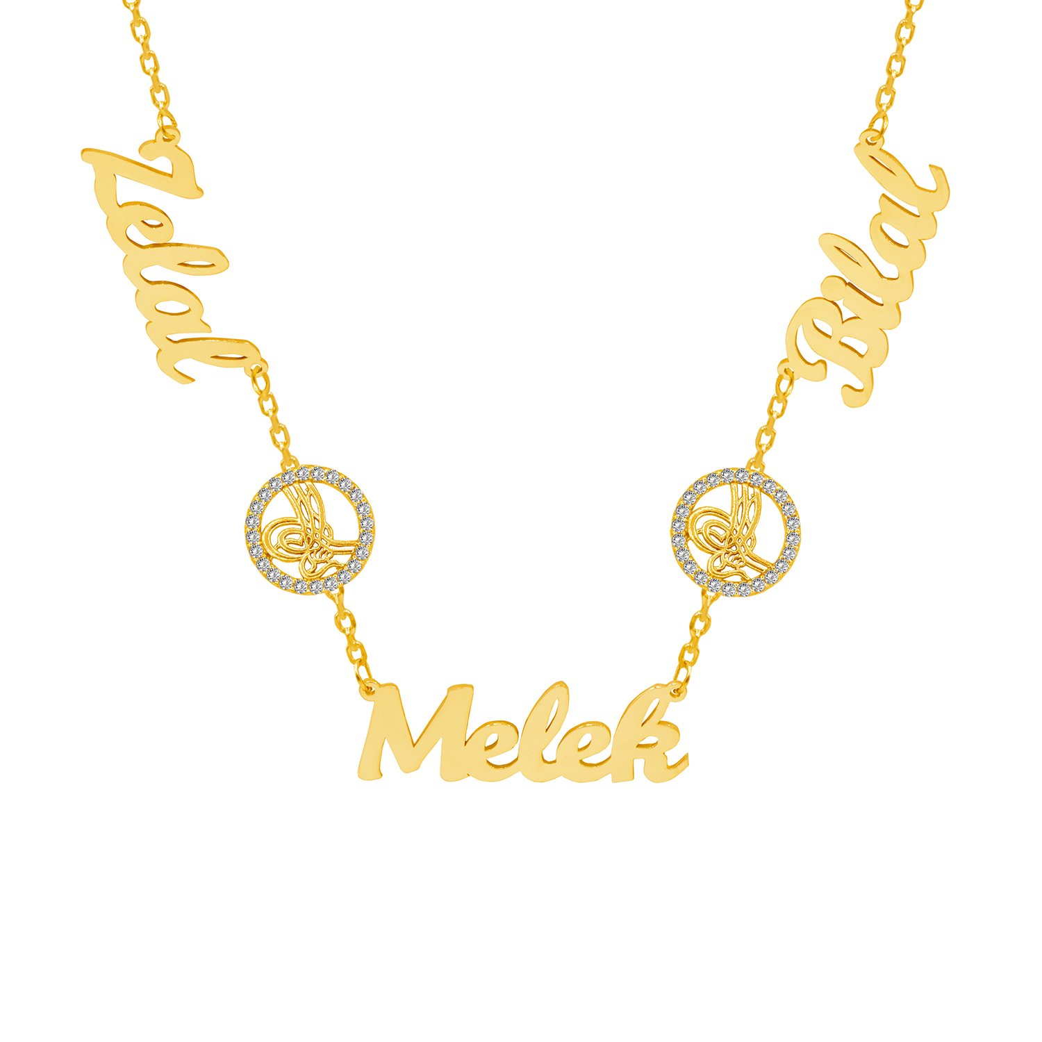 Gümüş Tuğralı 3 İsimli Aile Kolyesi