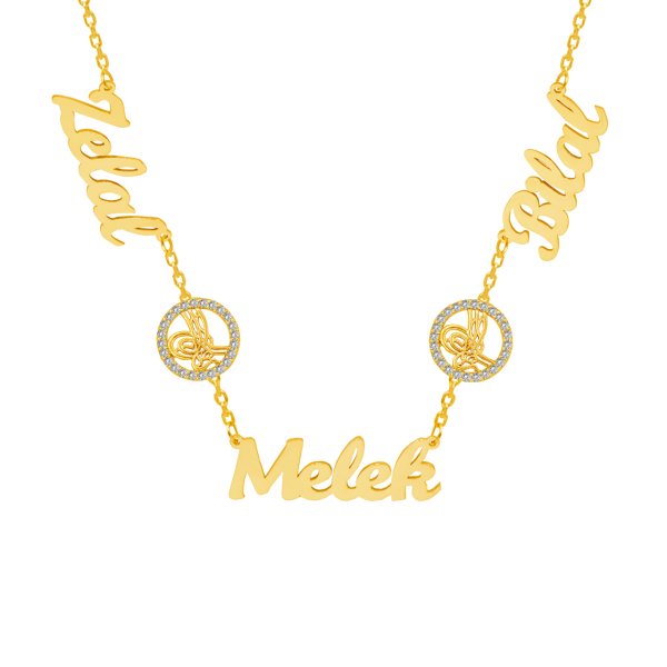 Gümüş Tuğralı 3 İsimli Aile Kolyesi