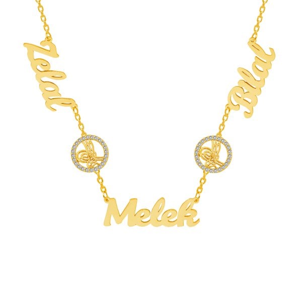 Gümüş Tuğralı 3 İsimli Aile Kolyesi