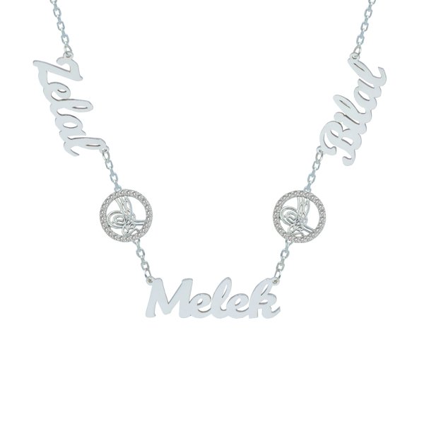 Gümüş Tuğralı 3 İsimli Aile Kolyesi