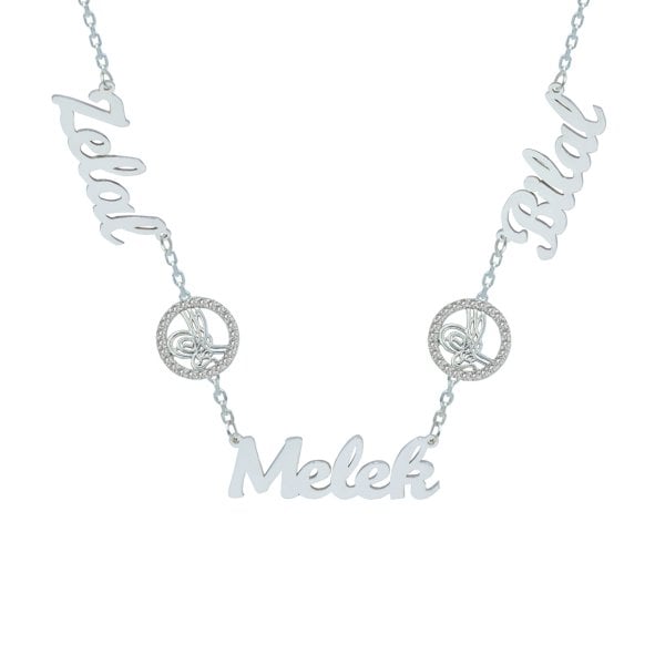 Gümüş Tuğralı 3 İsimli Aile Kolyesi