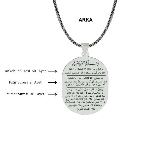 Gümüş Sıkıntı Gideren 7 Ayet Yazılı Madalyon Kolye