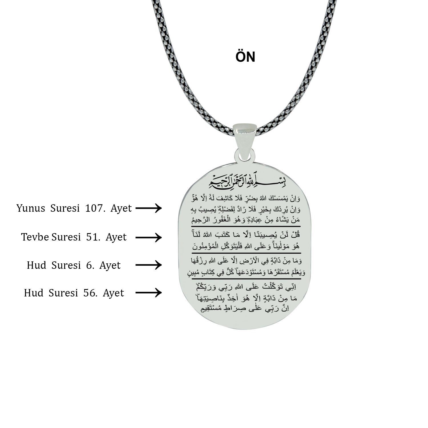 Gümüş Sıkıntı Gideren 7 Ayet Yazılı Madalyon Kolye