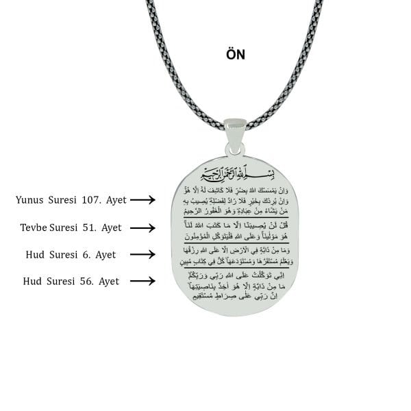 Gümüş Sıkıntı Gideren 7 Ayet Yazılı Madalyon Kolye