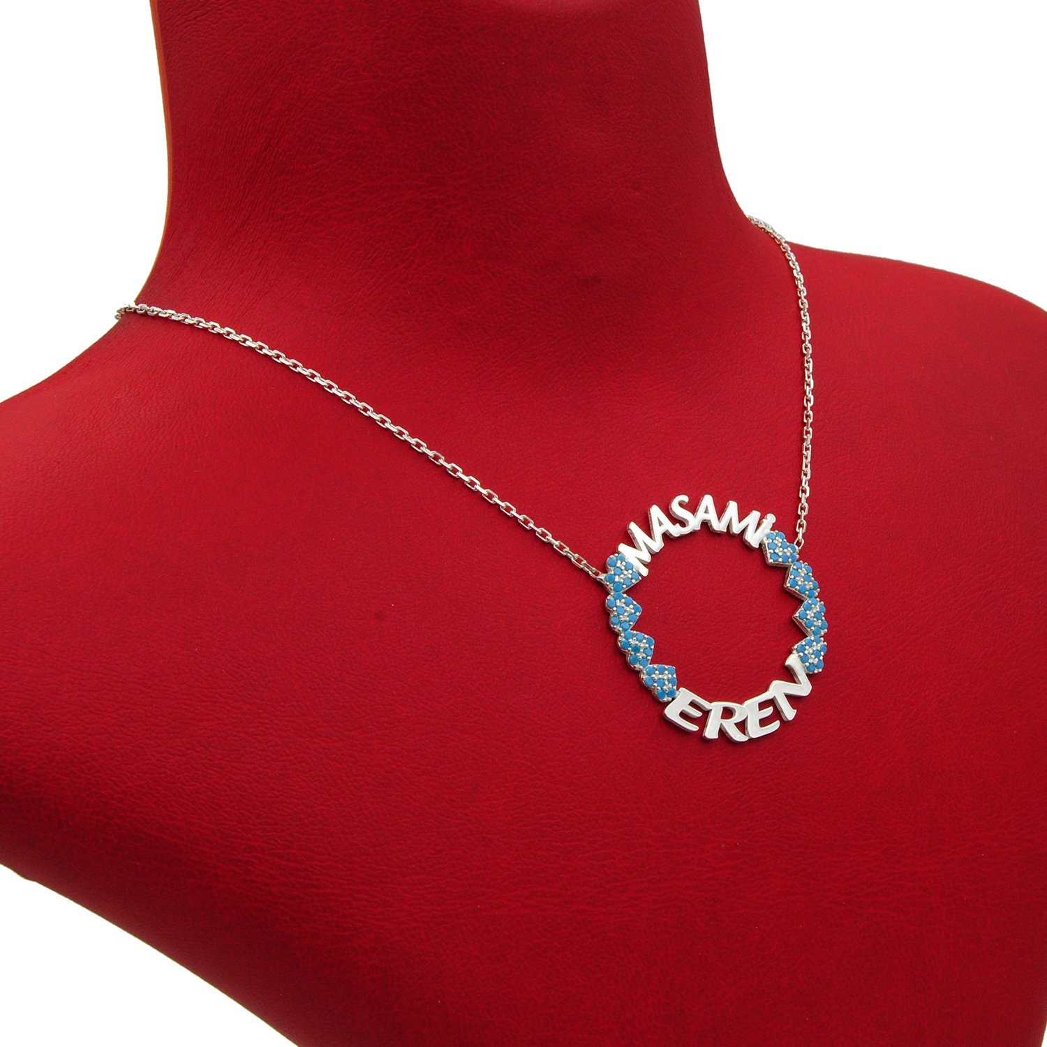 Gümüş Özel Tasarım Taşlı Kalpli Halka İsimli Kolye