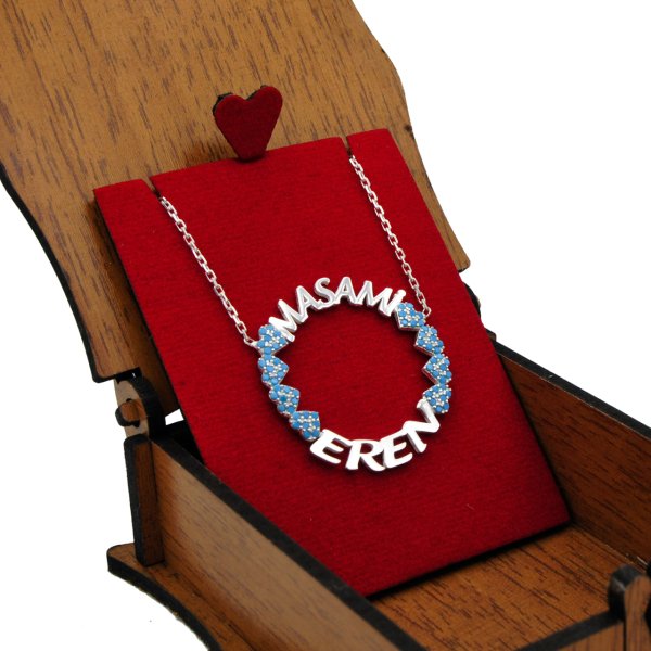 Gümüş Özel Tasarım Taşlı Kalpli Halka İsimli Kolye