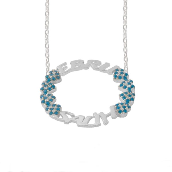 Gümüş Özel Tasarım Taşlı Kalpli Halka İsimli Kolye