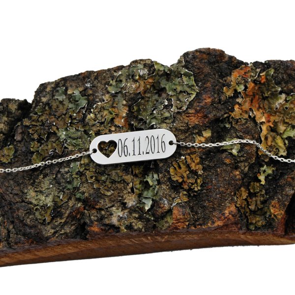 Gümüş Plaka Kalpli İsimli Bileklik