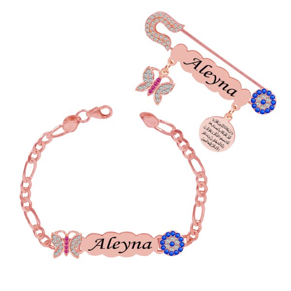 Gümüş İsimli Bebek İğnesi & Bileklik Set