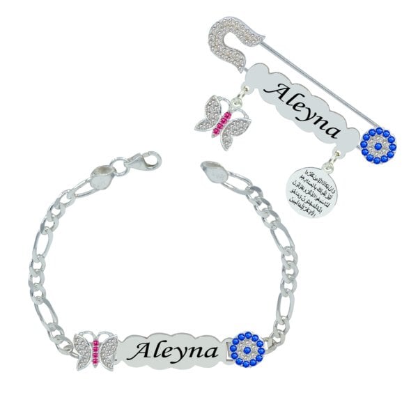 Gümüş İsimli Bebek İğnesi & Bileklik Set