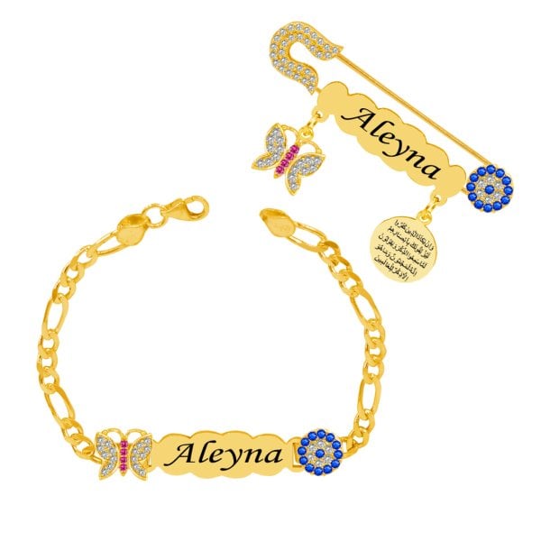 Gümüş İsimli Bebek İğnesi & Bileklik Set