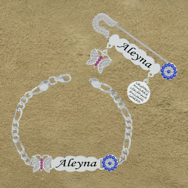 Gümüş İsimli Bebek İğnesi & Bileklik Set