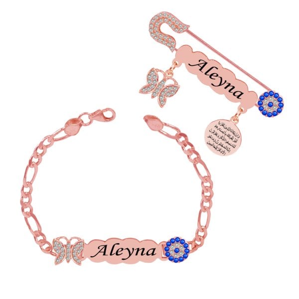 Gümüş Kelebekli İsimli Bebek İğnesi Künyesi