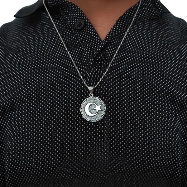 Gümüş Ay Yıldızlı Erkek Kolye