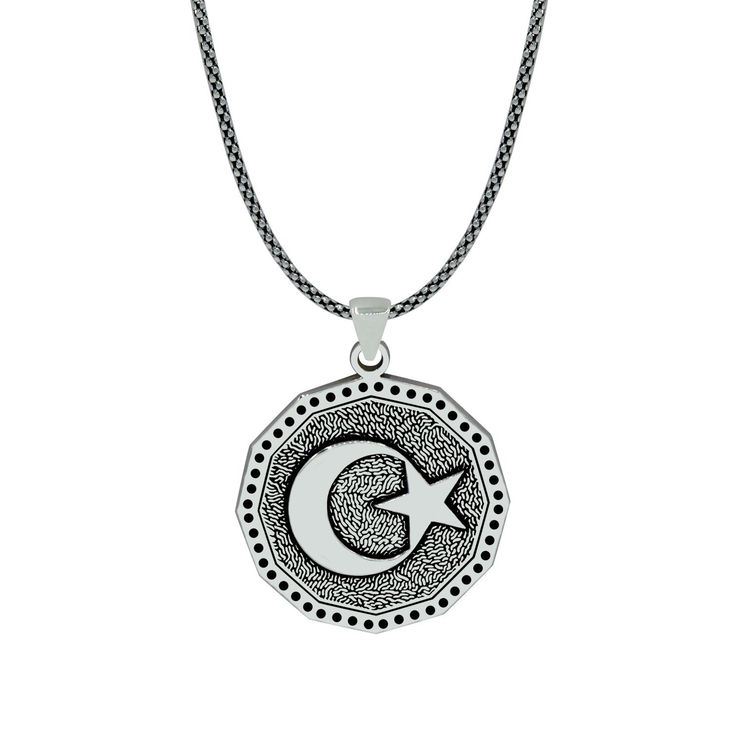 Gümüş Ay Yıldızlı Erkek Kolye