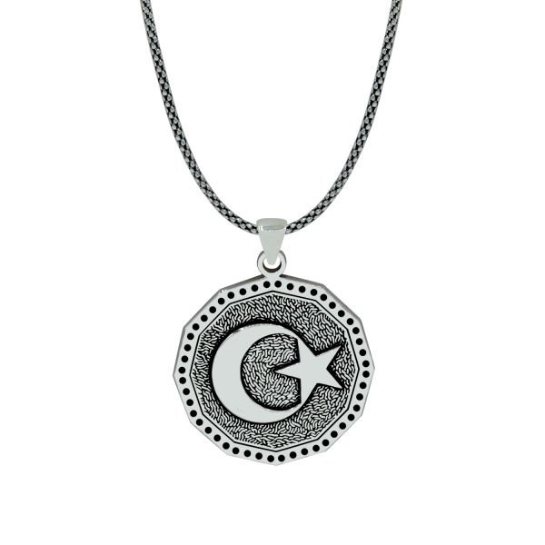 Gümüş Ay Yıldızlı Erkek Kolye