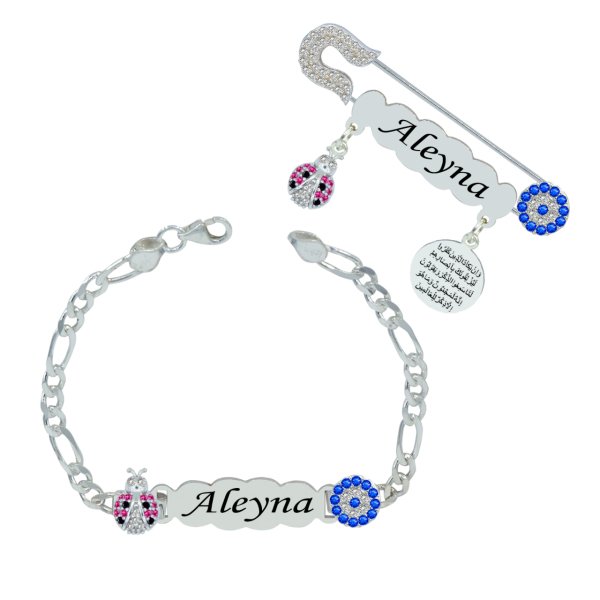 Gümüş İsimli Bebek İğnesi Künyesi Set