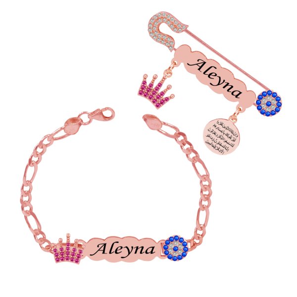 Gümüş Taçlı İsimli Bebek İğnesi Bileklik