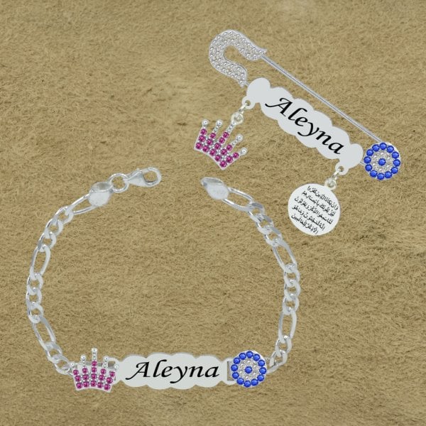 Gümüş Taçlı İsimli Bebek İğnesi Bileklik