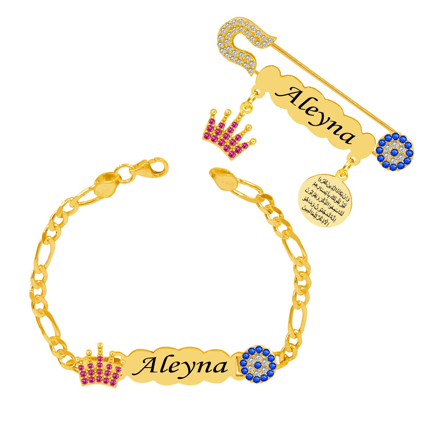 Gümüş Taçlı İsimli Bebek İğnesi Bileklik