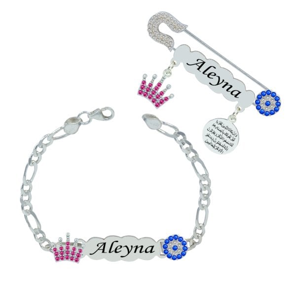 Gümüş Taçlı İsimli Bebek İğnesi Bileklik