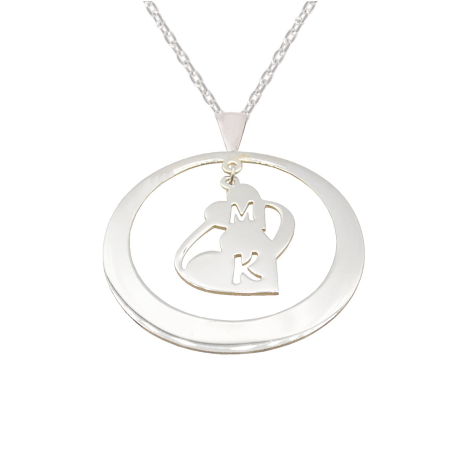 Gümüş Kalp Sallantı Harfli Halka Kolye