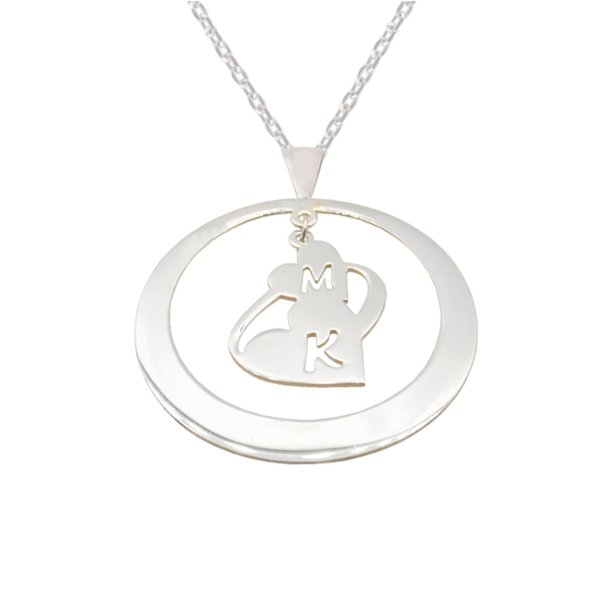 Gümüş Kalp Sallantı Harfli Halka Kolye