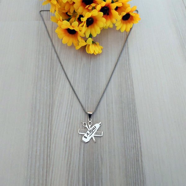 Gümüş Saç Makinası Tarak Makas İsimli Kolye