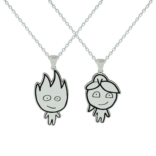 Gümüş Ateş ve Su Çift Kolye