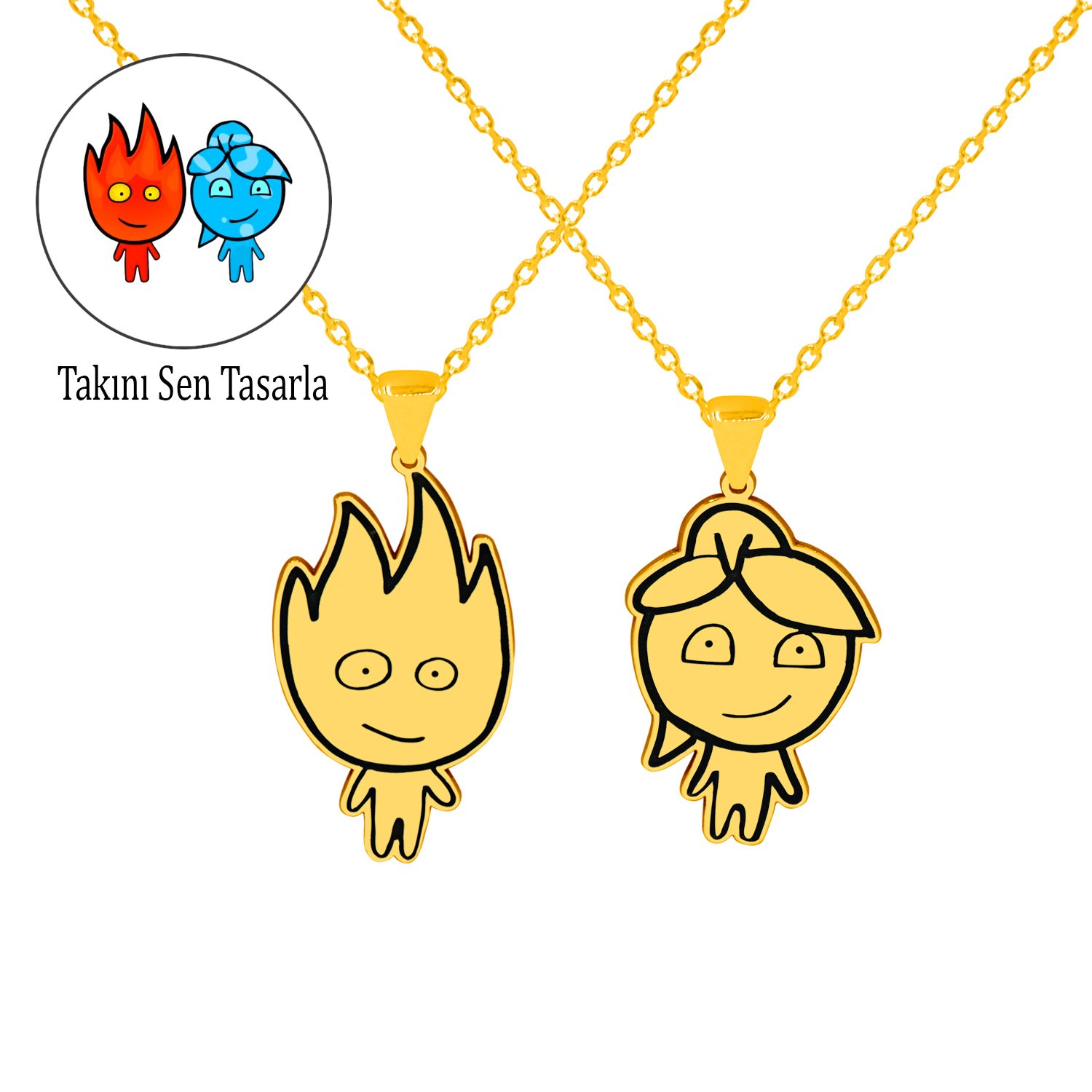 Gümüş Ateş ve Su Çift Kolye