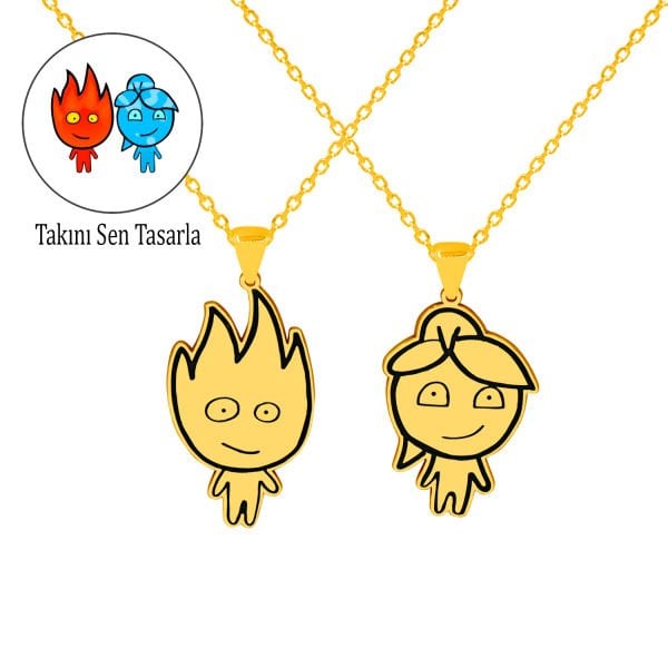 Gümüş Ateş ve Su Çift Kolye